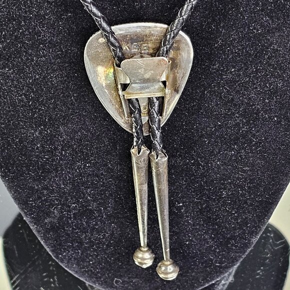 Navajo Turquoise On Silver BOLO Tie Hallmarked K E E with Sterling 925 Tips KEE - Picture 5 of 16